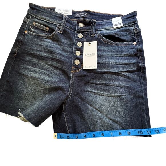 Judy Blue Jean Shorts Size L High Waist Cut Offs Raw Hem Button Fly JB15269 - Picture 15 of 16